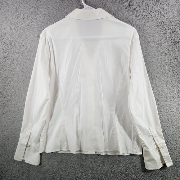 Lafayette 148 New York Womens White Cotton Stretch Hidden Button Blouse Size 12 - Picture 7 of 10